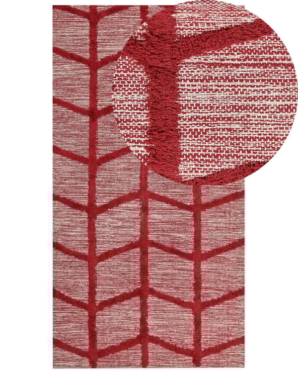 Tæppe Rødt Bomuld 80 x 150 cm Rektangulært Håndtuftet Geometrisk Mønster Boho Stil