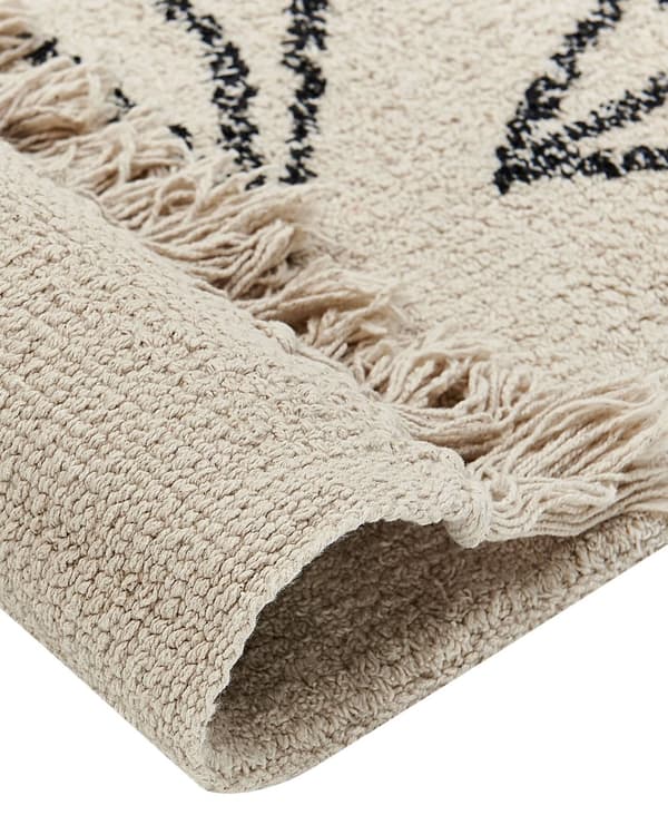 Tæppe Beige og Sort Bomuld 160 x 230 cm Minimalistisk Tuftet Blomstermønster Frynset Stue Soveværelse