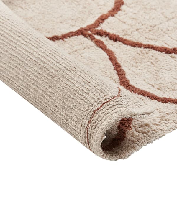 Tæppe Beige og Brun Bomuld 200 x 200 cm Minimalistisk Tuftet Geometrisk Mønster Stue Soveværelse