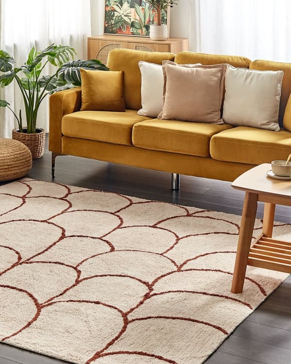 Tæppe Beige og Brun Bomuld 200 x 200 cm Minimalistisk Tuftet Geometrisk Mønster Stue Soveværelse