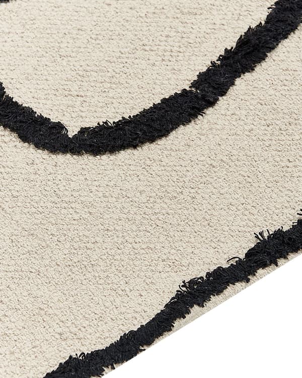 Tæppe Beige og Sort Bomuld 80 x 150 cm Minimalistisk Tufted Art Line Frynsede Stue Soveværelse