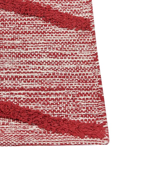 Tæppe Rødt Bomuld 160 x 230 cm Rektangulært Håndtuftet Geometrisk Mønster Boho Stil