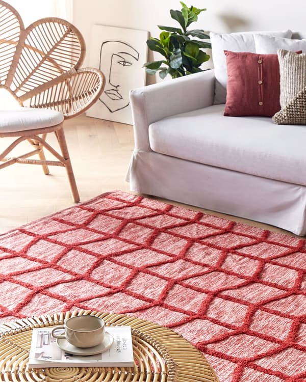 Tæppe Rødt Bomuld 160 x 230 cm Rektangulært Håndtuftet Geometrisk Mønster Boho Stil