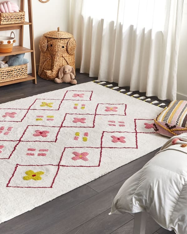 Matto monivärinen puuvilla 160 x 230 lastenhuoneeseen geometrinen kuvio boho-tyyli
