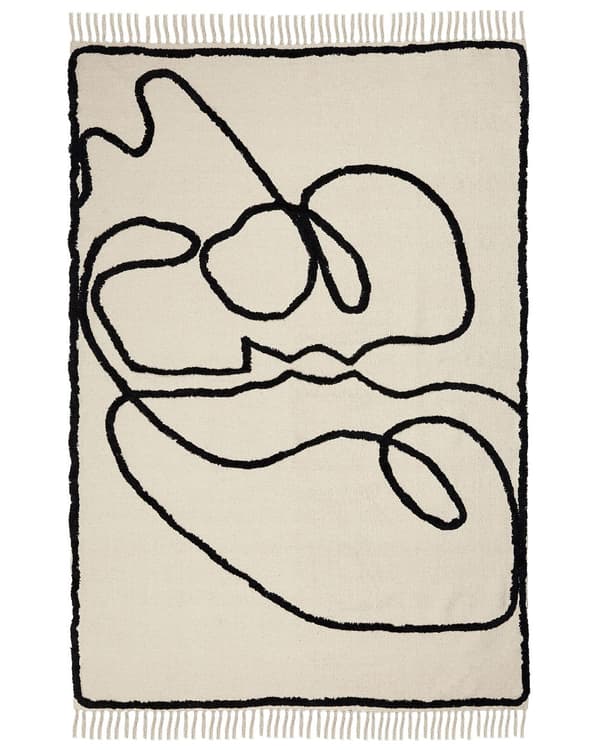 Matto beige/musta puuvilla 160 x 230 cm minimalistinen tuftattu hapsuilla