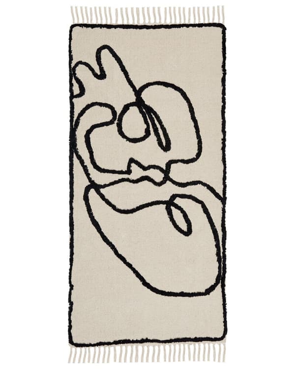 Matto beige/musta puuvilla 80 x 150 cm minimalistinen tuftattu hapsuilla