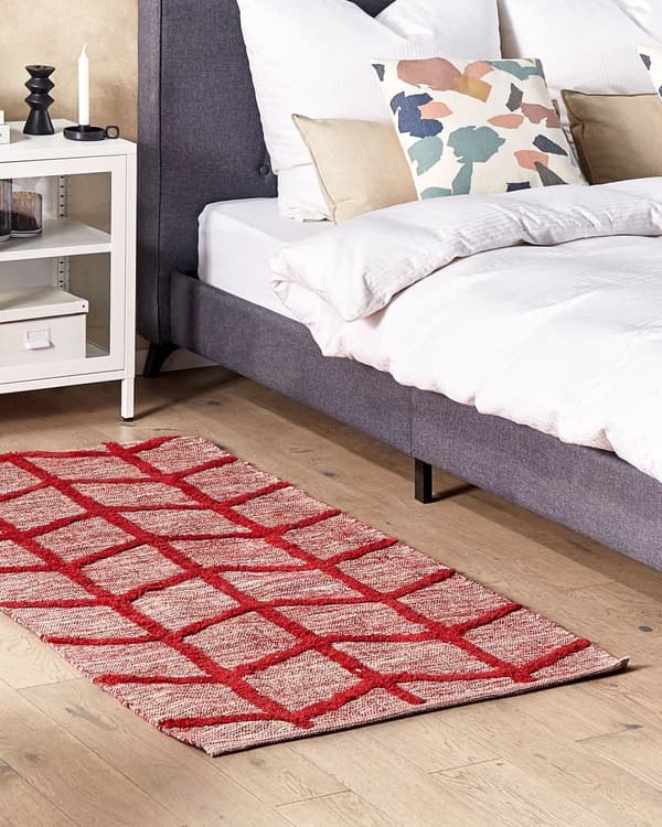 Matto punainen 80 x 150 cm puuvilla geometrinen kuvio käsin tuftattu moderni