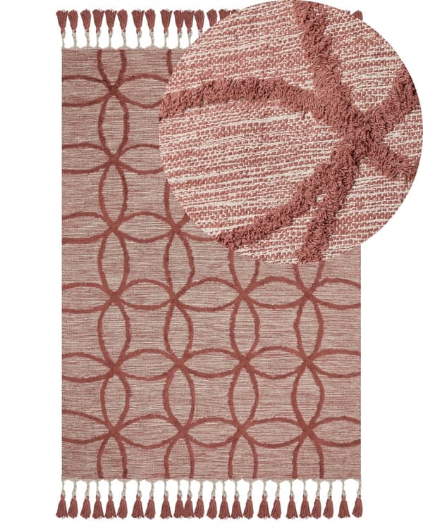 Matto punainen 160 x 230 cm puuvilla geometrinen kuvio tupsut tuftattu moderni