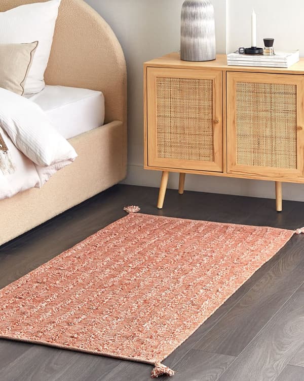 Matto oranssi 80 x 150 cm puuvilla tupsut suorakulmio käsin tuftattu moderni boho