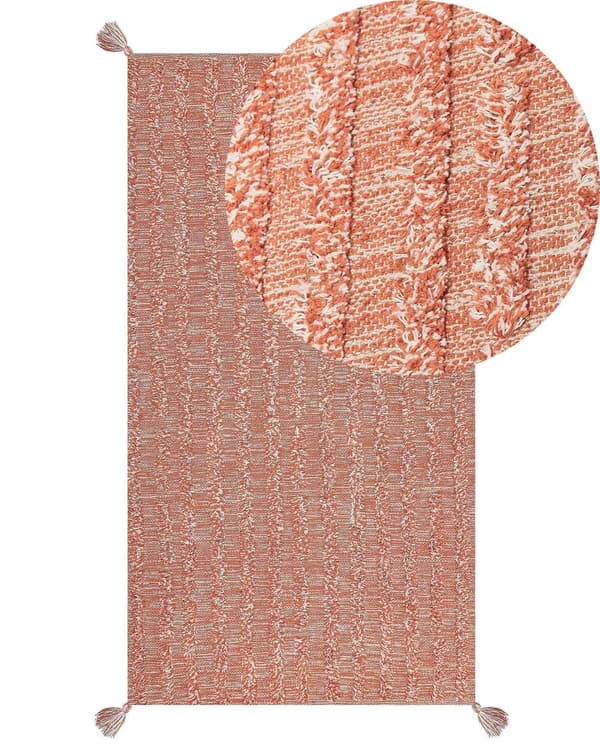 Matto oranssi 80 x 150 cm puuvilla tupsut suorakulmio käsin tuftattu moderni boho