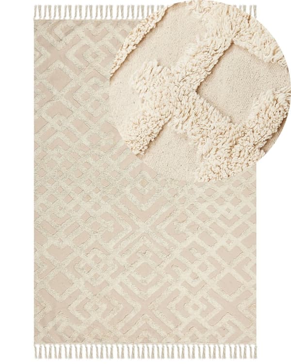 Teppe Beige Bomull 80 x 150 cm Geometrisk mønster Frynser Tuftet Shaggy Minimalistisk Boho Dekorativt Stue Soverom