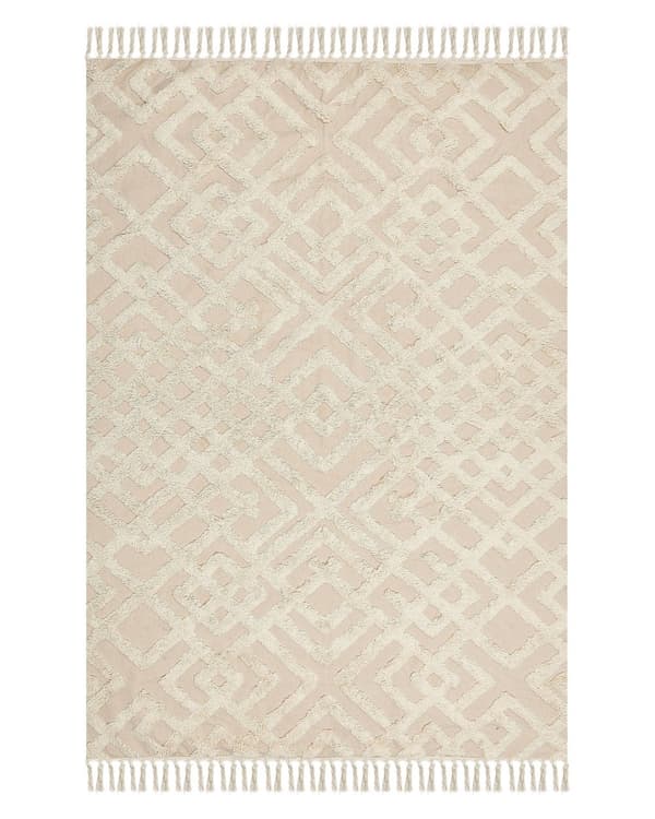 Teppe Beige Bomull 140 x 200 cm Geometrisk mønster Frynser Tuftet Shaggy Minimalistisk Boho Dekorativt Stue Soverom