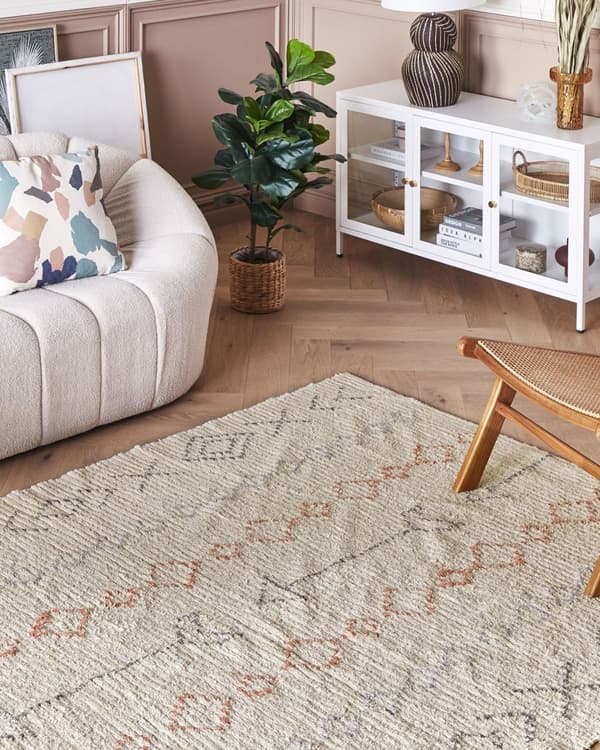 Teppe Beige Bomull 140 x 200 cm Geometrisk mønster Tuftet Minimalistisk Boho Dekorativt Stue Soverom