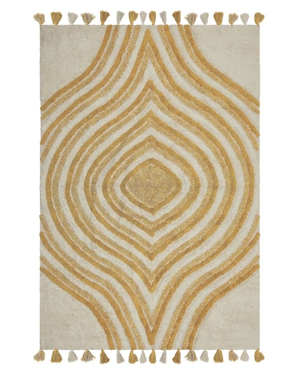 Matta Beige och Gul Bomull 140 x 200 cm Rektangulär Handtuftad Modern Abstrakt Vardagsrum Sovrum Dekor