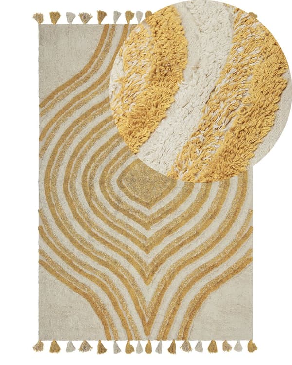 Matta Beige och Gul Bomull 140 x 200 cm Rektangulär Handtuftad Modern Abstrakt Vardagsrum Sovrum Dekor