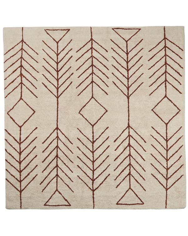 Tæppe Beige Bomuld 200 x 200 cm Firkantet Geometrisk Mønster Boho Stil