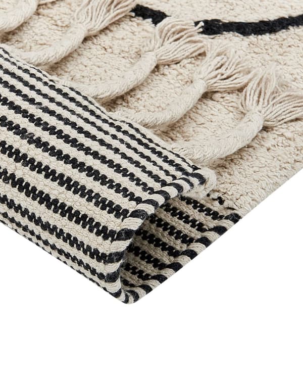 Bomuldstæppe Beige og Sort 160 x 230 cm Abstrakt Mønster Kvaster Lav luv Moderne Stil