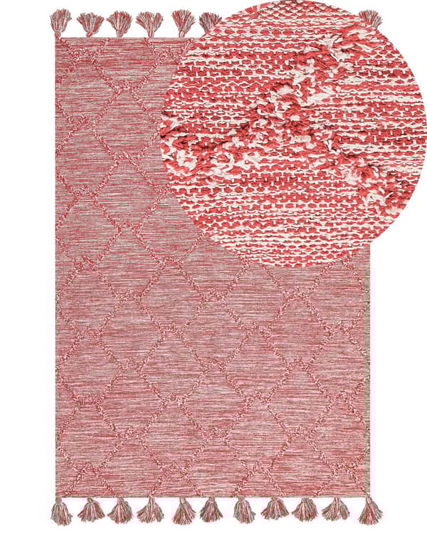 Teppe Rød Bomull 160 x 230 cm Dusker Geometrisk mønster Rektangulært Moderne Boho Dekorativt Stue Soverom