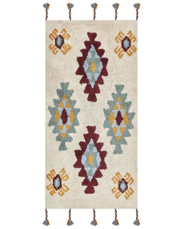 Teppe Flerfarget Bomull 80 x 150 cm Håndtuftet Rektangulært Geometrisk mønster Moderne Boho Dekorativt Stue Soverom
