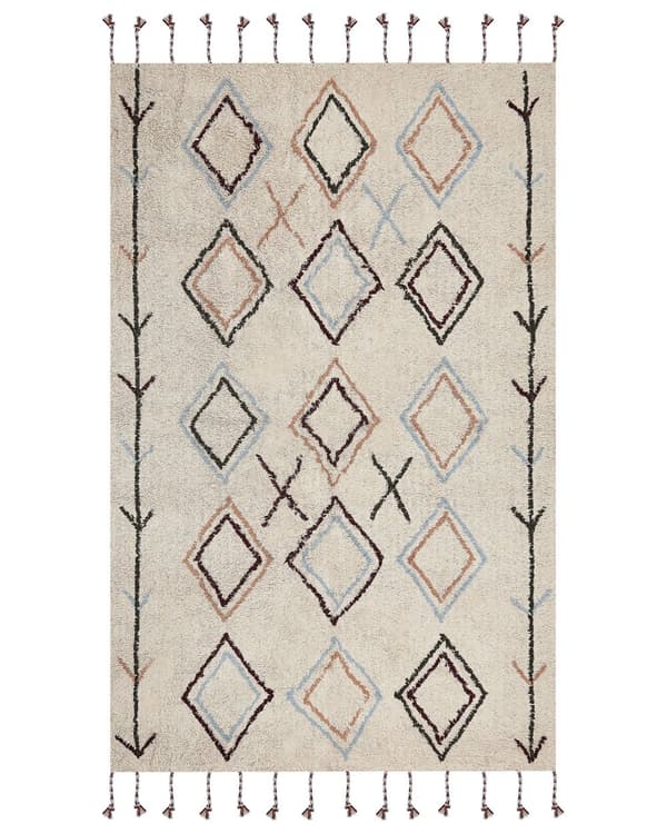 Teppe Beige Bomull 160 x 230 cm Geometrisk mønster Håndtuftet Rektangulært Moderne Boho Dekorativt Stue Soverom