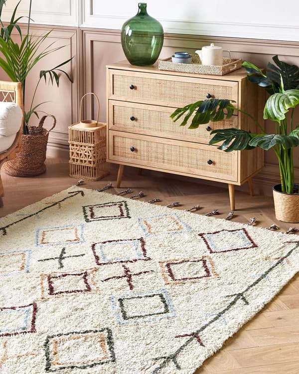 Teppe Beige Bomull 140 x 200 cm Geometrisk mønster Håndtuftet Rektangulært Moderne Boho Dekorativt Stue Soverom