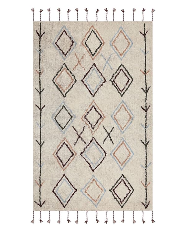 Teppe Beige Bomull 140 x 200 cm Geometrisk mønster Håndtuftet Rektangulært Moderne Boho Dekorativt Stue Soverom