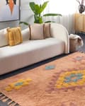 Miniatyrbild 2 av 6: Matta Orange Bomull 160 x 230 cm Rektangulär med tofsar Geometriskt Mönster Boho Orientalisk Stil Vardagsrum