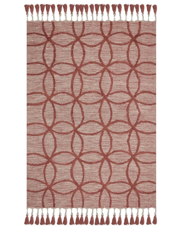 Matta Röd Bomull 140 x 200 cm Rektangulär Handtuftad Geometriskt Mönster Boho Vardagsrum
