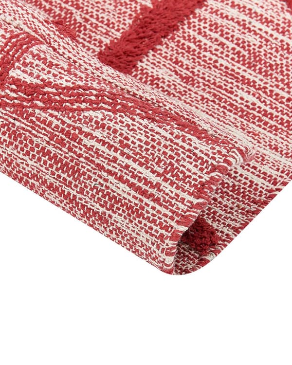 Matta Röd Bomull 80 x 150 cm Rektangulär Handtuftad Geometriskt Mönster Boho
