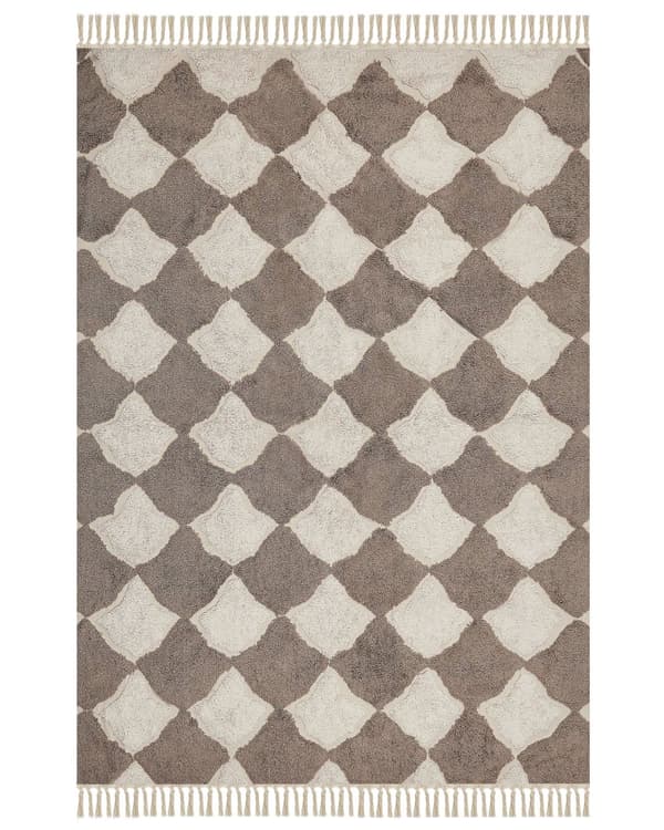 Matta Brun och Beige Bomull 160 x 230 cm Rektangulär med tofsar Geometriskt mönster Boho Orientalisk Stil Vardagsrum