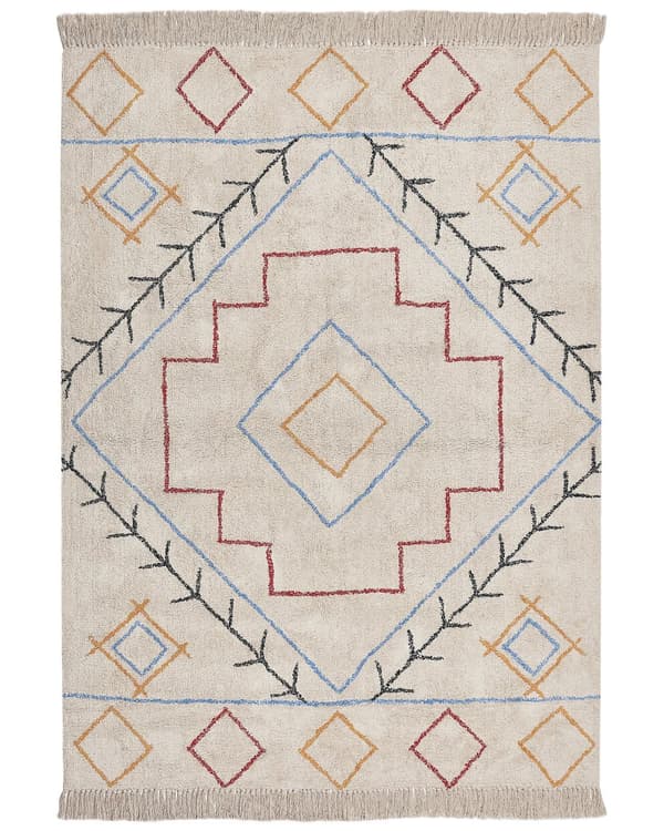 Bomuldstæppe Flerfarvet Geometrisk Mønster 160 x 230 cm Lav luv Boho Stil