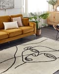 Miniatyrbillede 2 af 6: Gulvtæppe Beige Sort Bomuld 140 x 200 cm Moderne Løs Tuftet Tæppe til Stuen med Frynser Fladvævet Bomuldstæppe under Sofabord og Soveværelse
