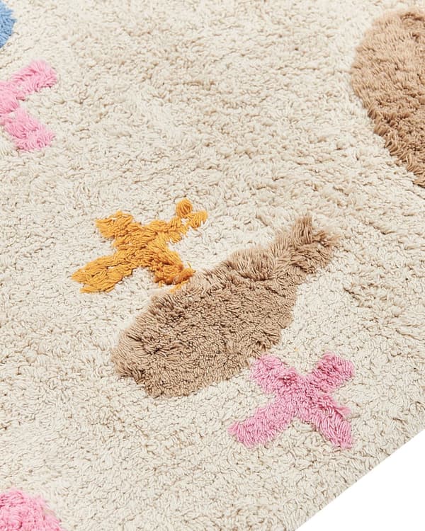 Børnegulvtæppe Beige Multifarvet Bomuld 80 x 150 cm Moderne Løs Tuftet Tæppe til Børneværelset med Frynser Bomuldstæppe til Pigeværelse