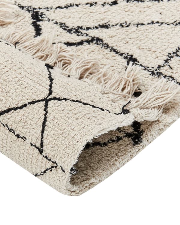 Tæppe Bomuld Beige og Sort Aztec-mønster 160 x 230 cm Lav luv Moderne Stil
