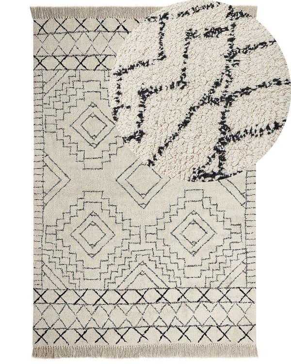 Tæppe Bomuld Beige og Sort Aztec-mønster 160 x 230 cm Lav luv Moderne Stil