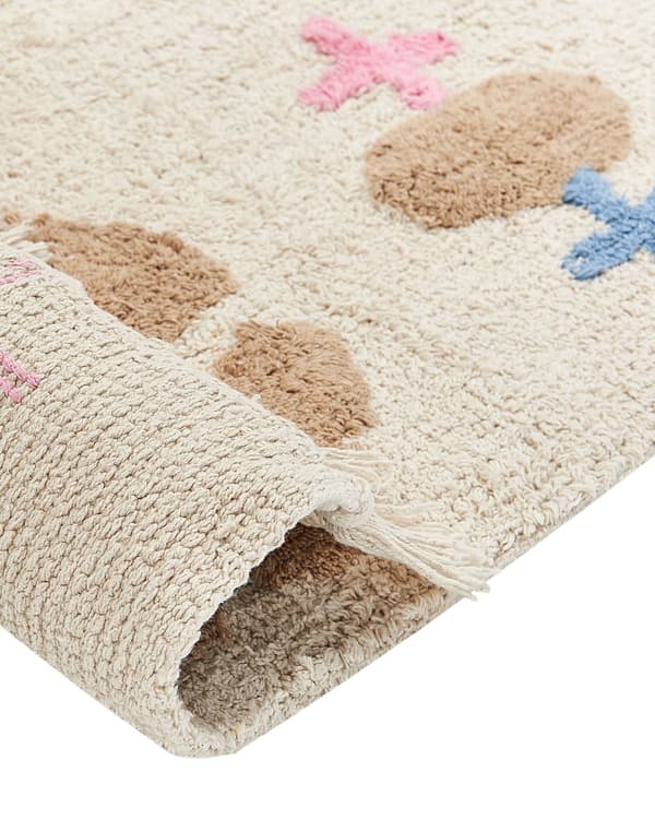 Matto beige/monivärinen 160 x 230 cm lastenhuoneeseen tupsuilla kukkakuvio boho-tyyli