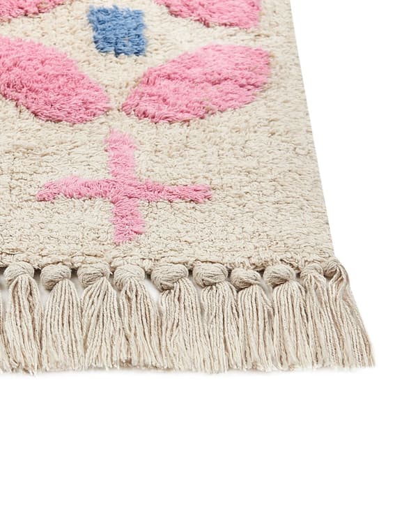 Matto beige/monivärinen 160 x 230 cm lastenhuoneeseen tupsuilla kukkakuvio boho-tyyli