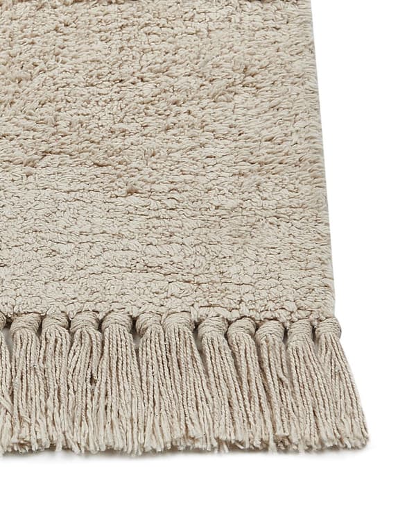 Matto beige/musta puuvilla 140 x 200 cm abstrakti kasvokuvio hapsuilla boho-tyyli