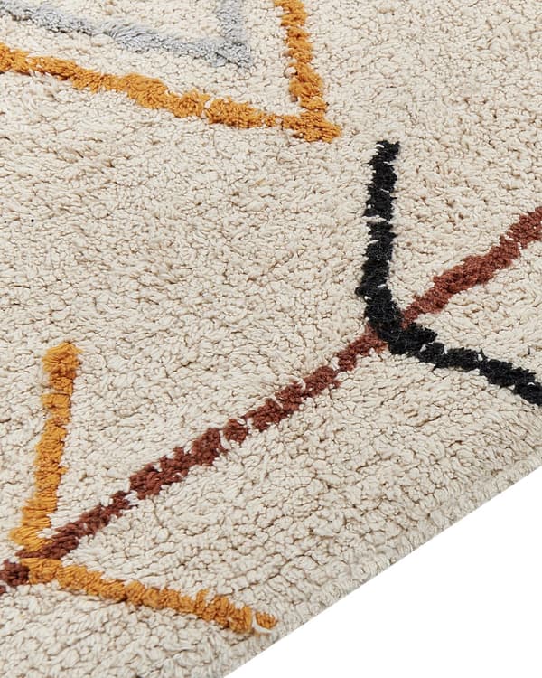 Matta Beige Bomull 140 x 200 cm Rektangulär med Tofsar Geometriskt Mönster Boho Orientalisk Stil