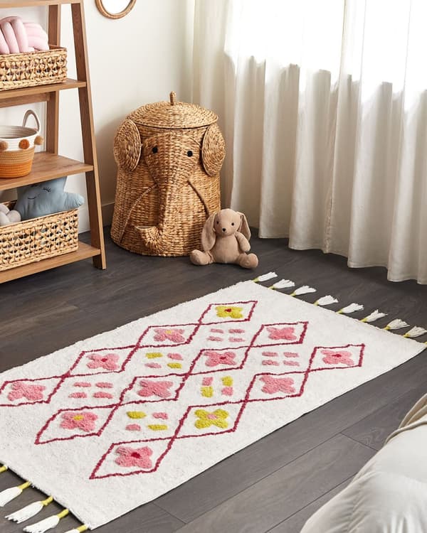 Matta Flerfärgad Bomull 80 x 150 cm Rektangulär med tofsar Geometriskt Mönster Boho Orientalisk Stil