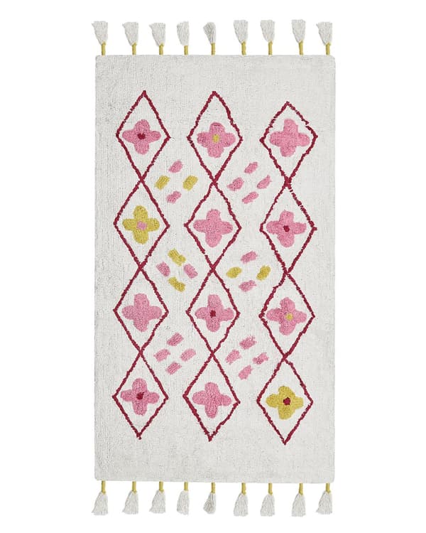 Matta Flerfärgad Bomull 80 x 150 cm Rektangulär med tofsar Geometriskt Mönster Boho Orientalisk Stil
