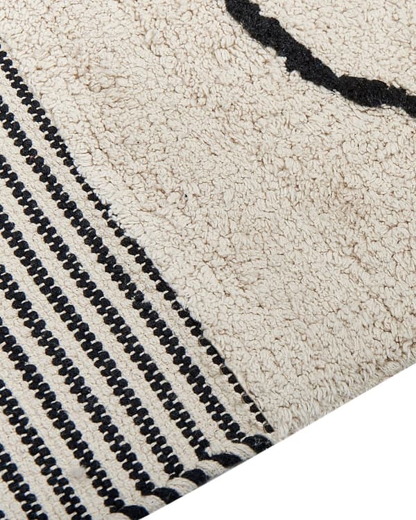 Matta Bomull Beige och Svart 160 x 230 cm Abstrakt Mönster Tofsar Kort lugg Modern