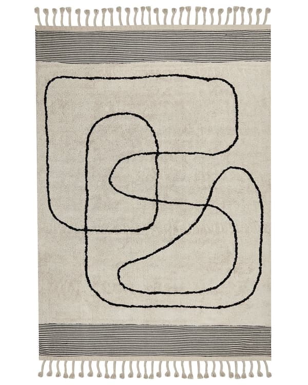 Matta Bomull Beige och Svart 160 x 230 cm Abstrakt Mönster Tofsar Kort lugg Modern
