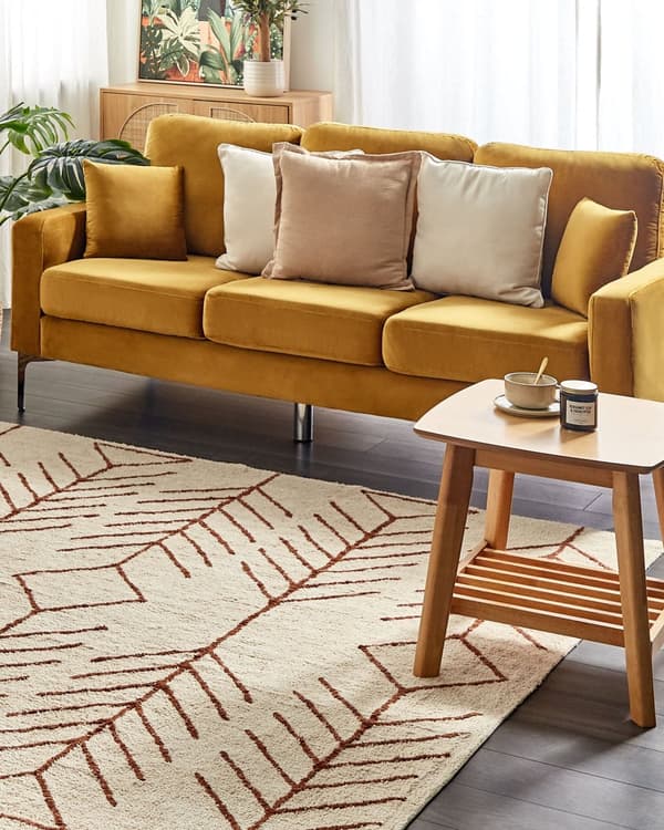Matta Beige Bomull 200 x 200 cm Fyrkantigt Geometriskt Mönster Boho Orientalisk Stil