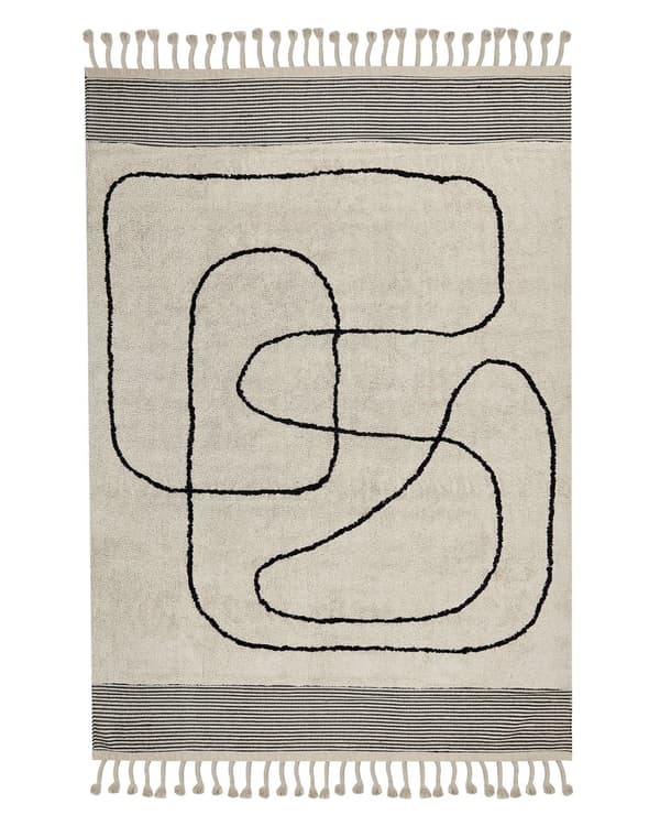 Matta Bomull Beige och Svart 140 x 200 cm Abstrakt Mönster Tofsar Kort lugg Modern