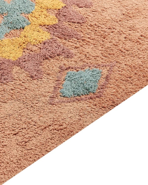 Gulvteppe Oransje Bomull 140 x 200 cm Rektangulært med dusker Geometrisk Mønster Boho Orientalsk