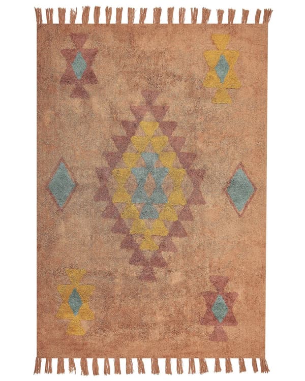 Gulvteppe Oransje Bomull 140 x 200 cm Rektangulært med dusker Geometrisk Mønster Boho Orientalsk