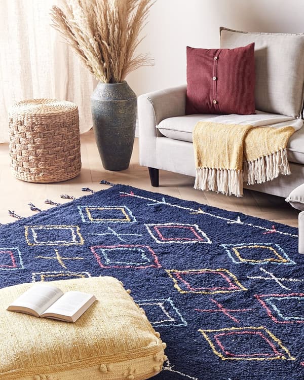 Teppe Svart Bomull 160 x 230 cm Rektangulært Håndtuftet Geometrisk mønster Moderne Dekorasjon Stue Soverom