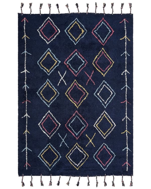 Teppe Svart Bomull 160 x 230 cm Rektangulært Håndtuftet Geometrisk mønster Moderne Dekorasjon Stue Soverom