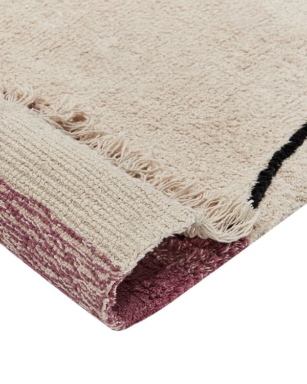 Matta Beige och Rosa Bomull 140 x 200 cm Rektangulär med Tofsar Geometriskt Mönster Boho Stil Vardagsrum